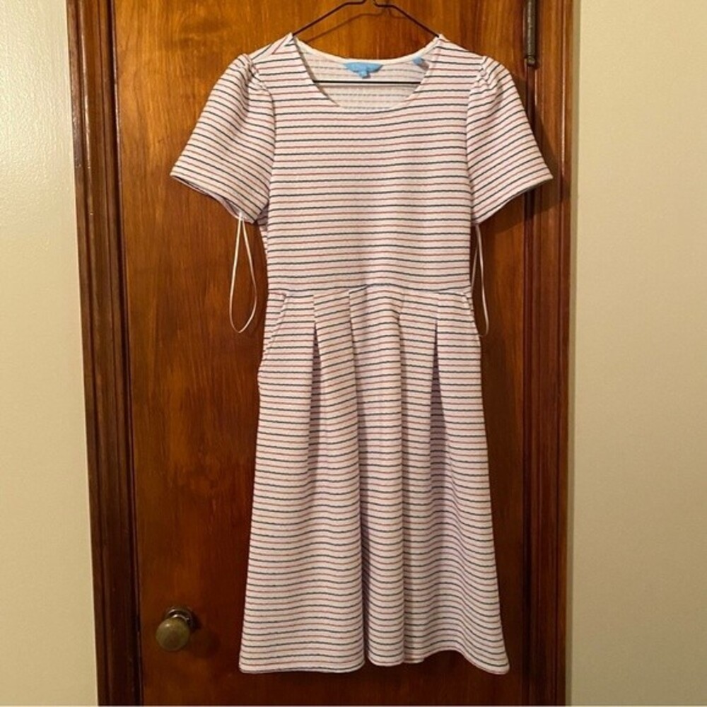 Draper James Dress White Red Blue Stripe Short Sleeve Fit and Flare Small A-Line